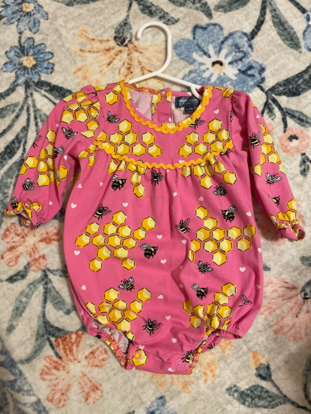 Simply Southern Pink Honeycomb & Bee Baby One-Piece